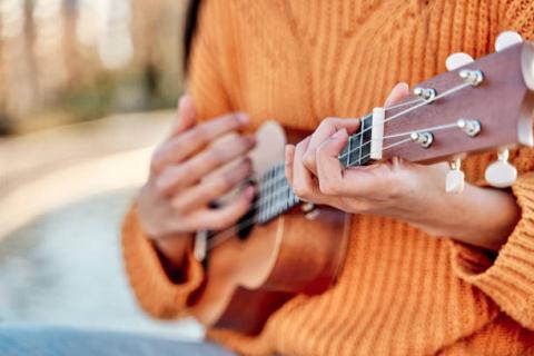 photo of person playing a ukulele