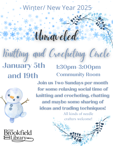 flyer for unravelled knitting and crocheting