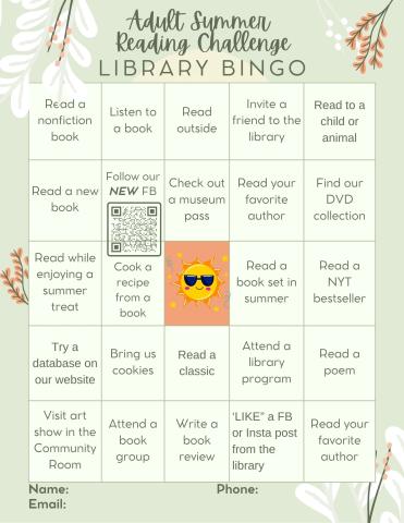 adult summer reading bingo card