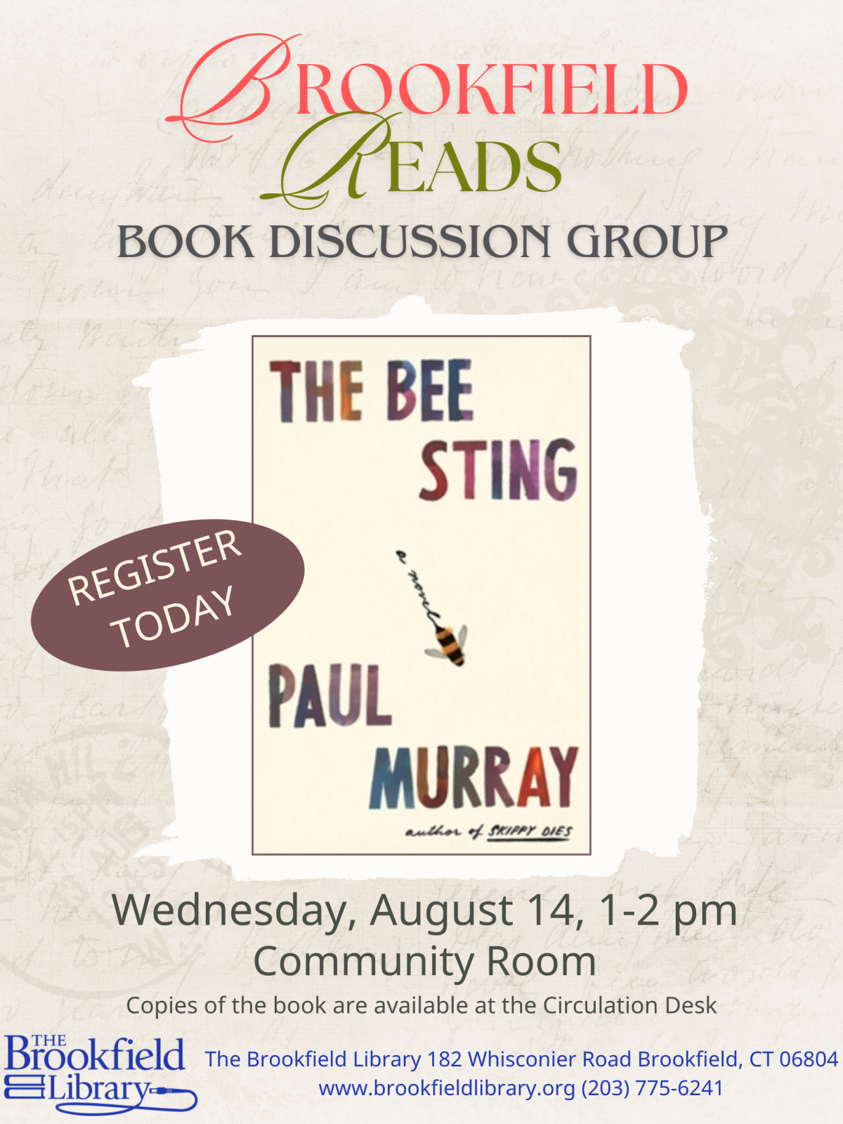 Flyer for Brookfield Reads Book Group