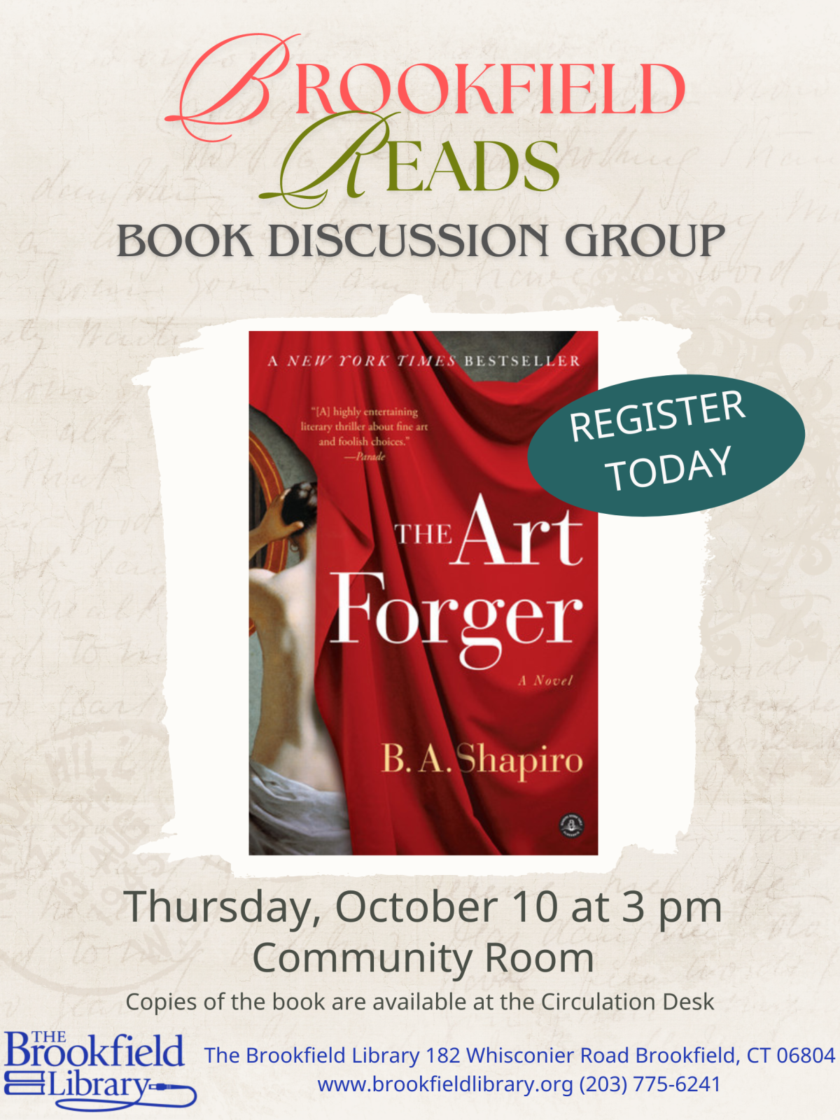 Flyer for Brookfield Reads Book Group