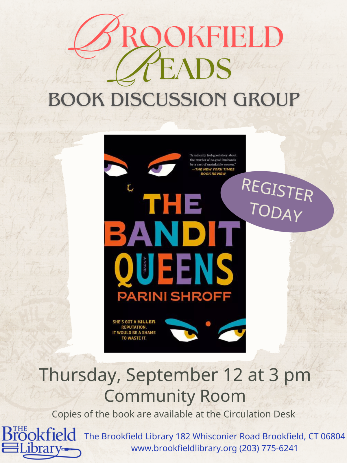 Flyer for Brookfield Reads Book Group