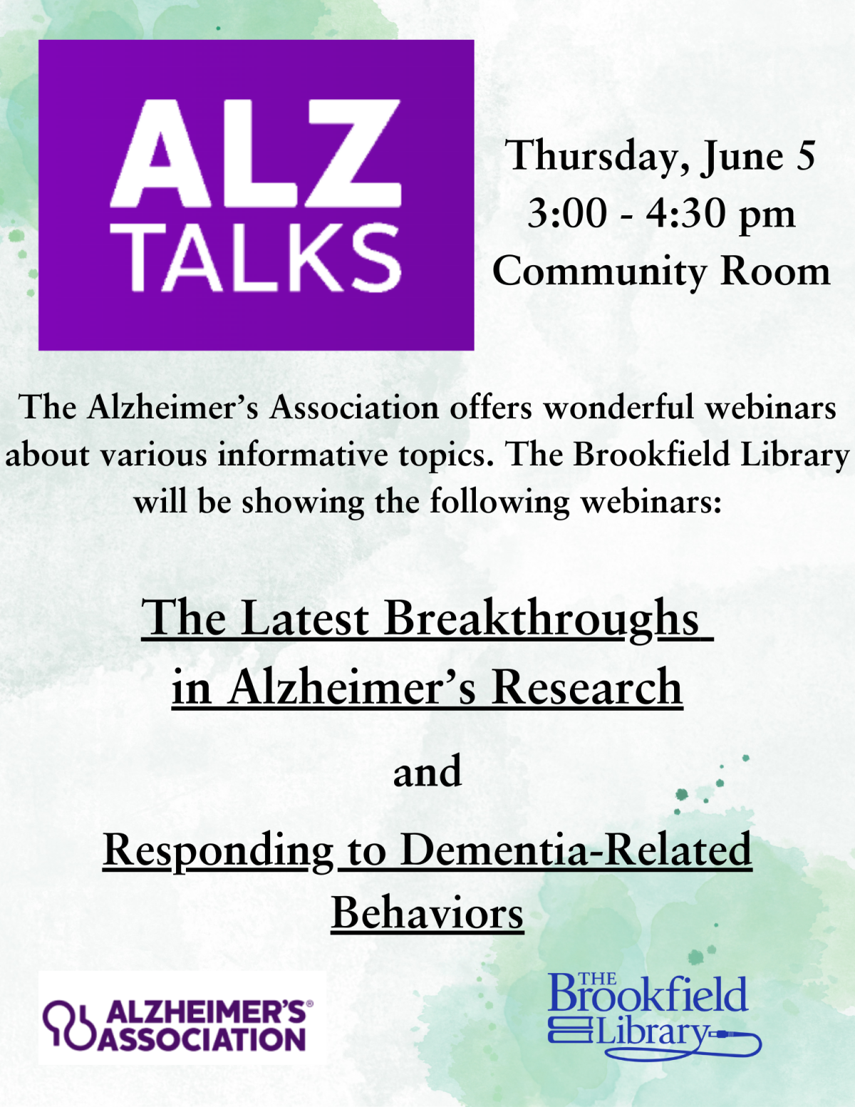 Alz webinars flyer