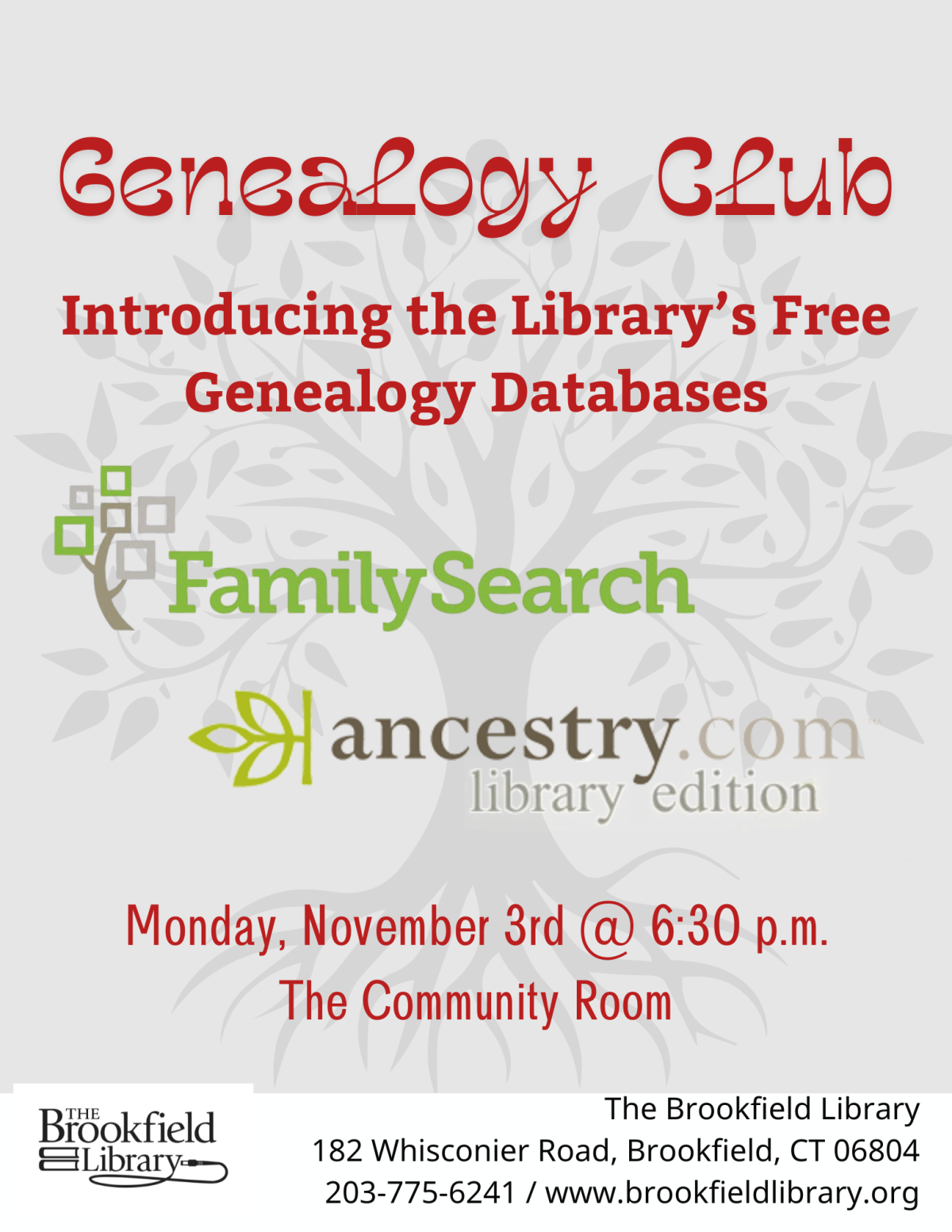 flyer for Genealogy Club